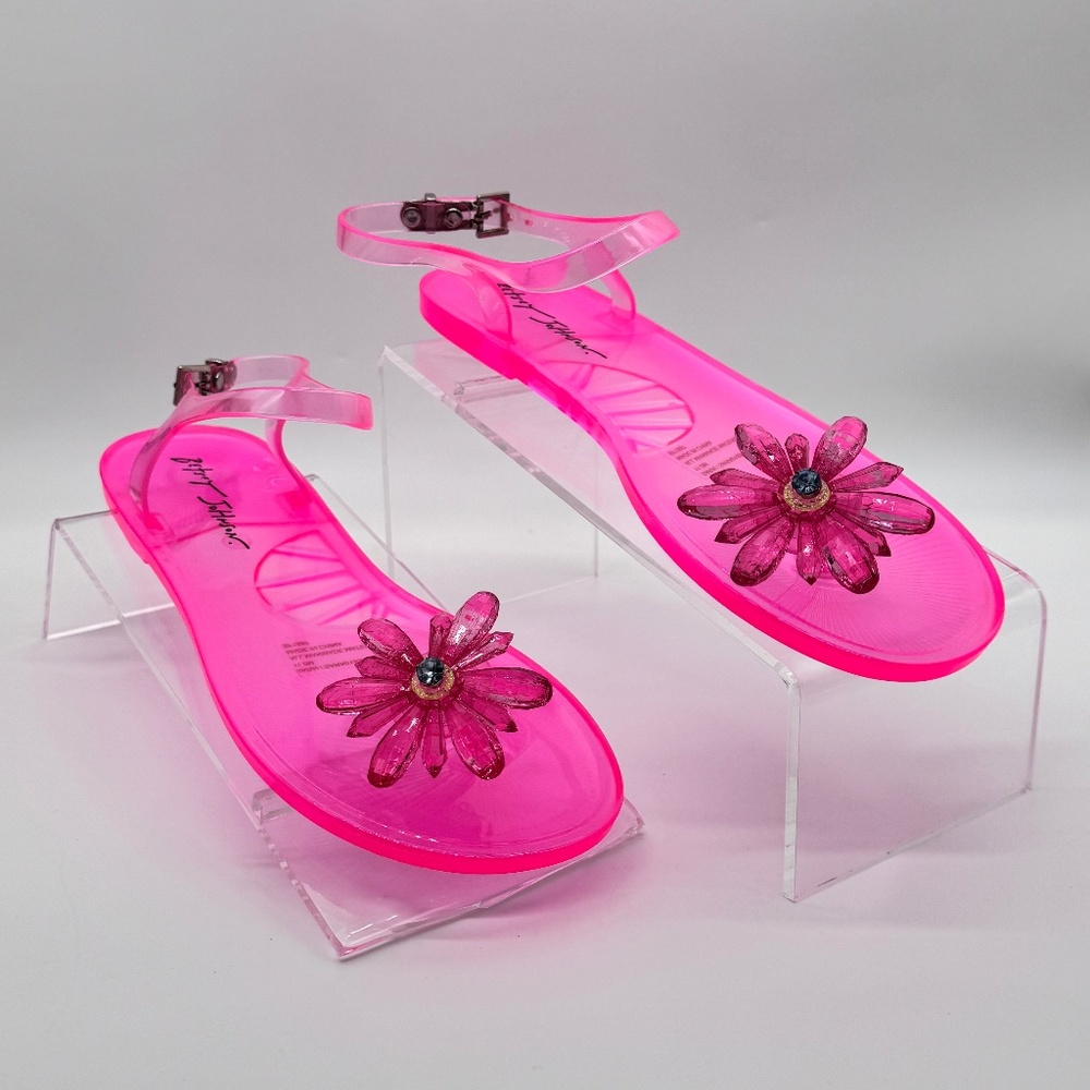 Betsey Johnson Sarai Pink Jelly Flower Sandals Size 11 – New Without Box